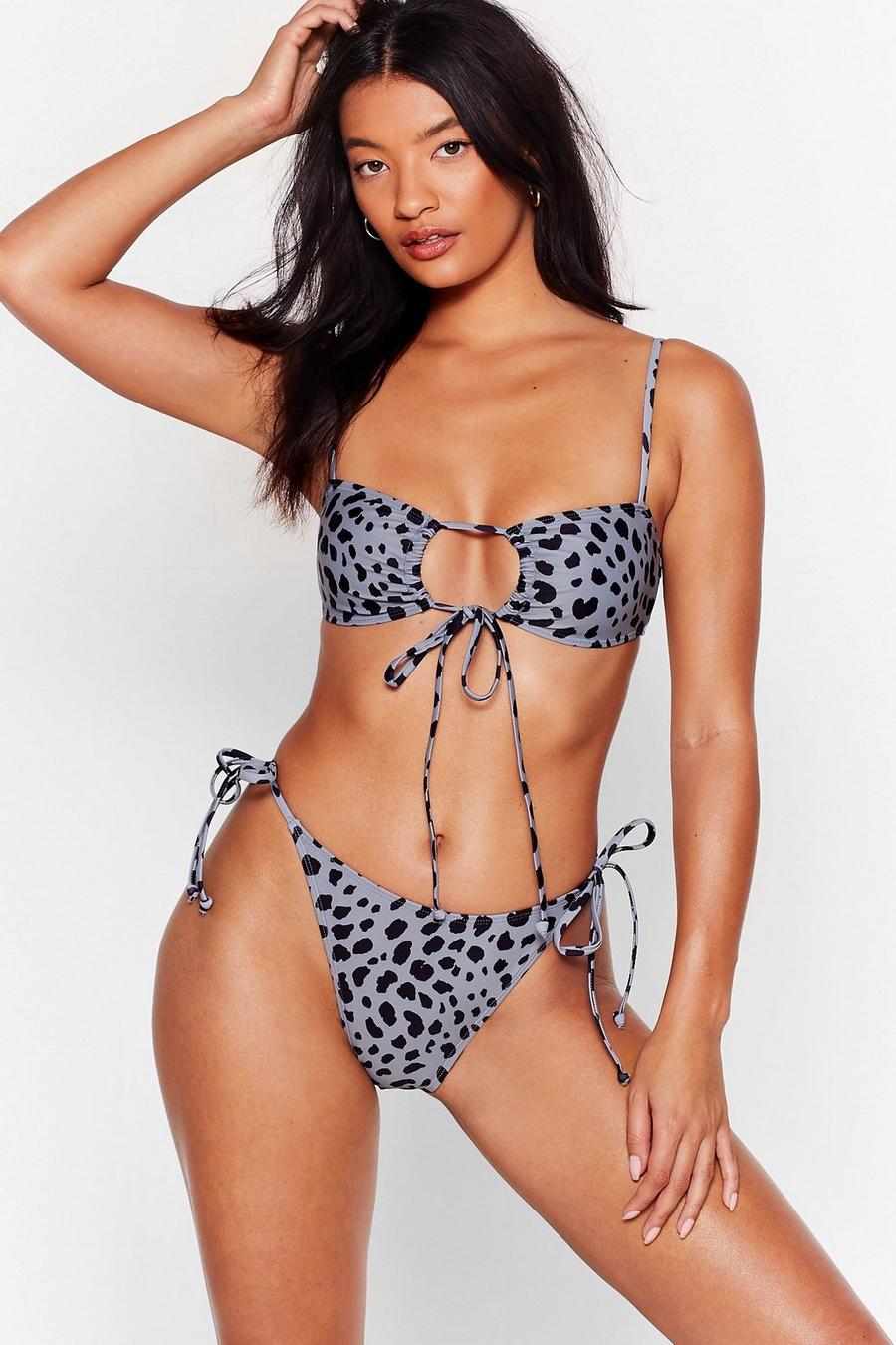 Leopard Cut Out Tie Front Bikini Set