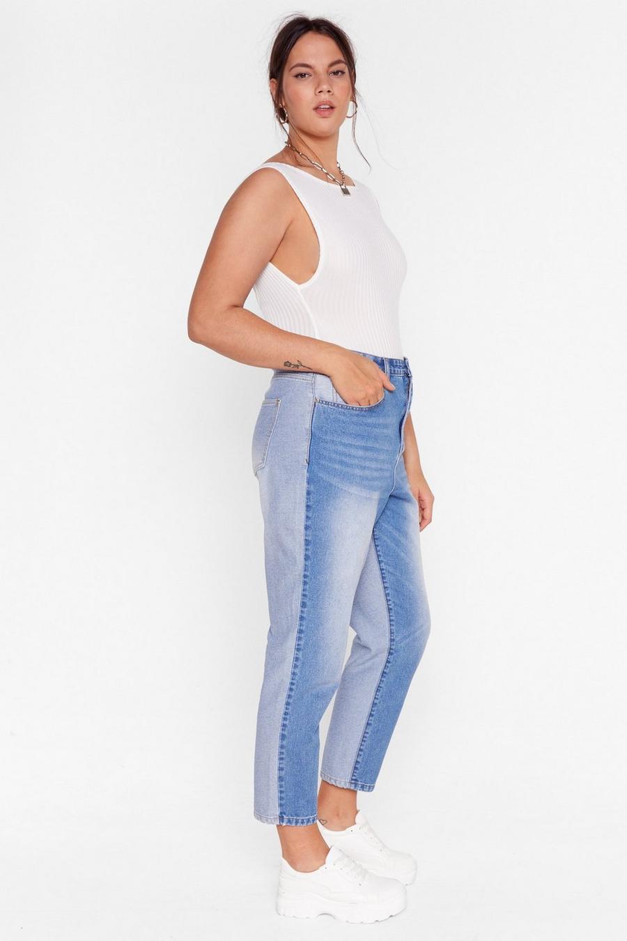 Plus Size Two Tone Tapered Mom Jeans