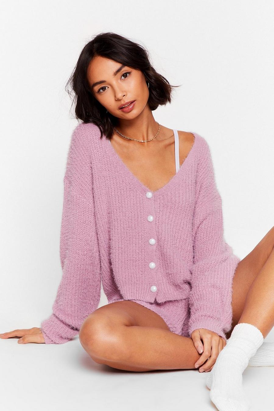 Pearl Button Cardigan and Shorts Lounge Set