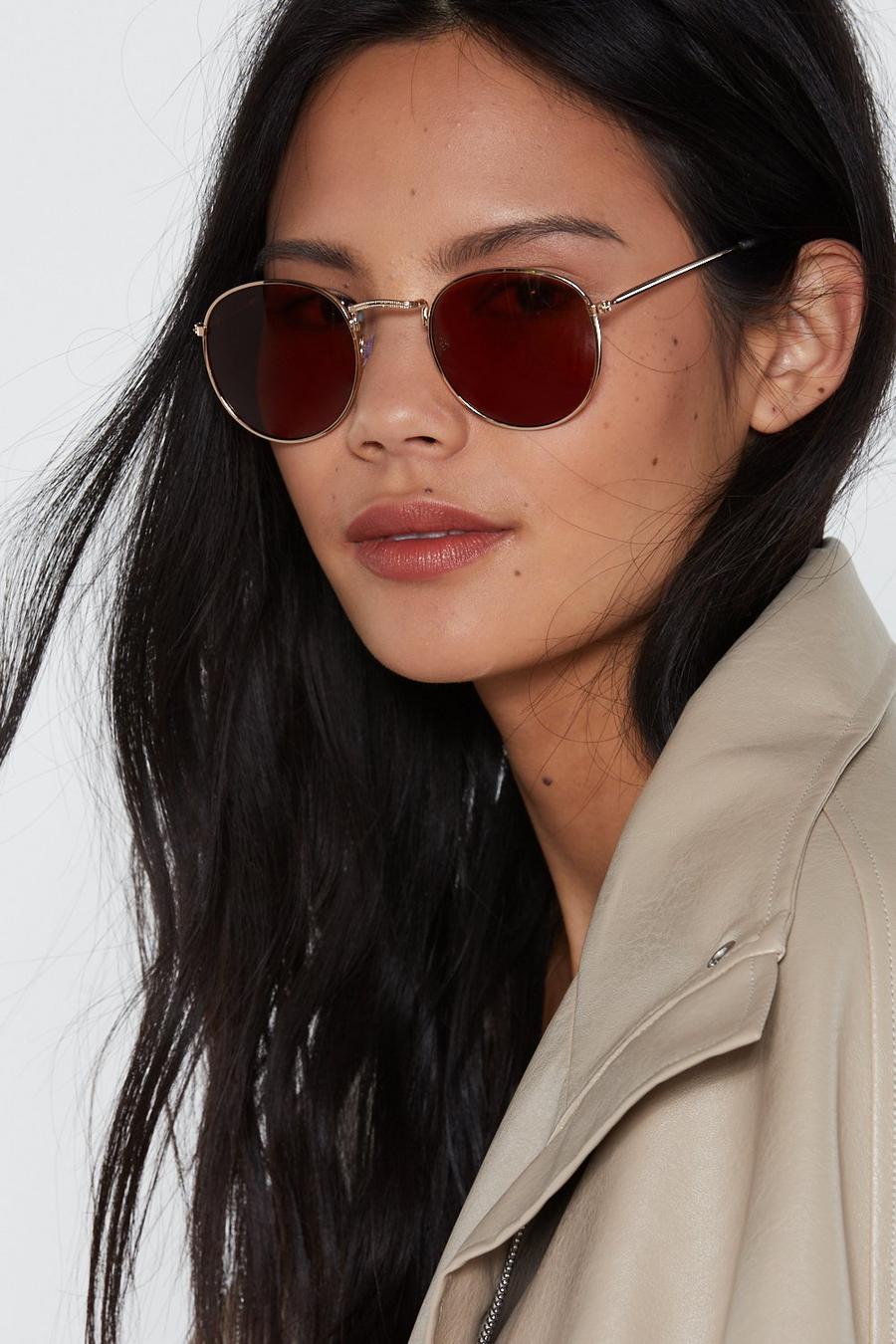 Round Tinted Thin Frame Sunglasses