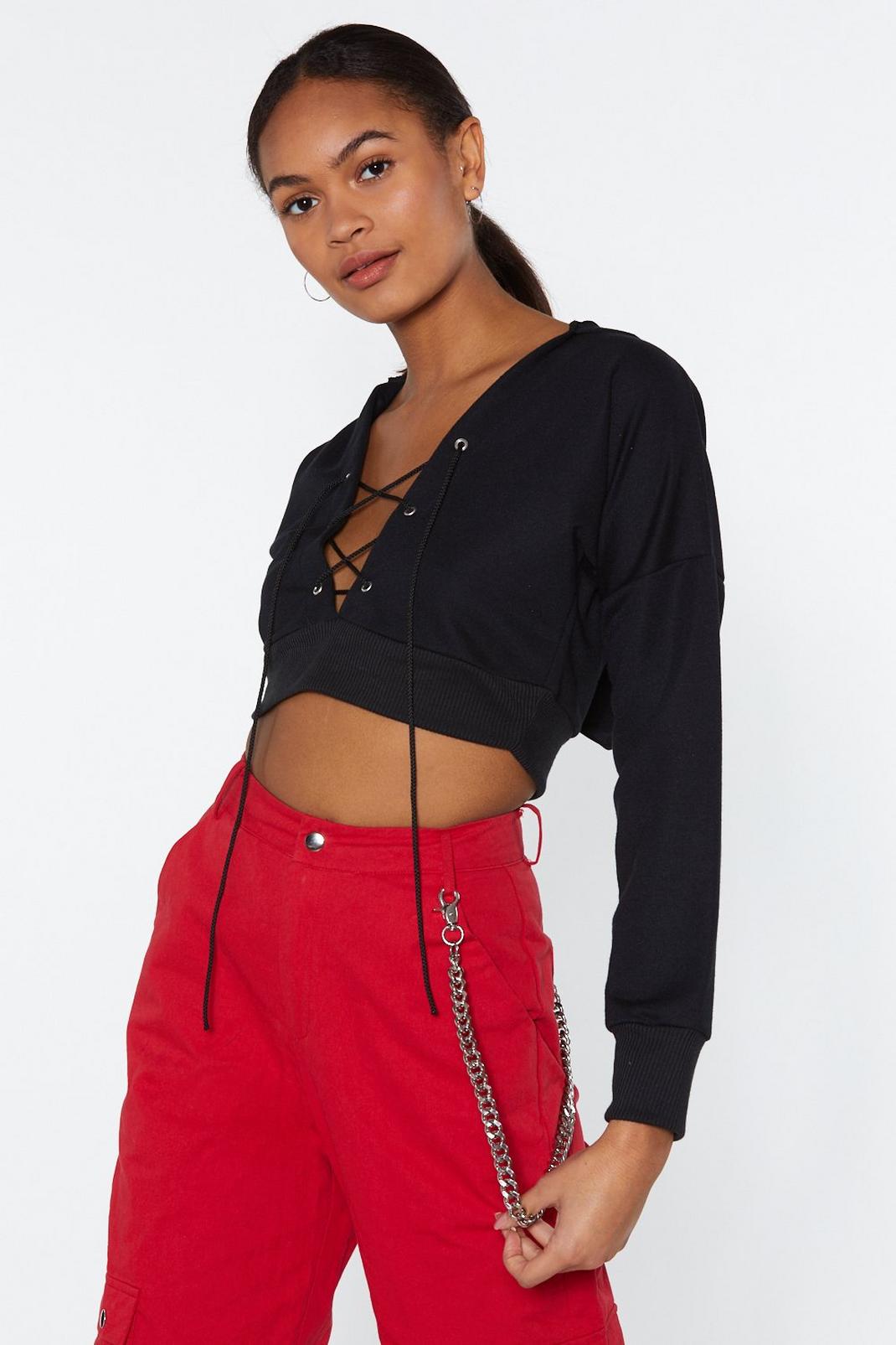 Finish Line Lace-Up Crop Hoodie image number 1