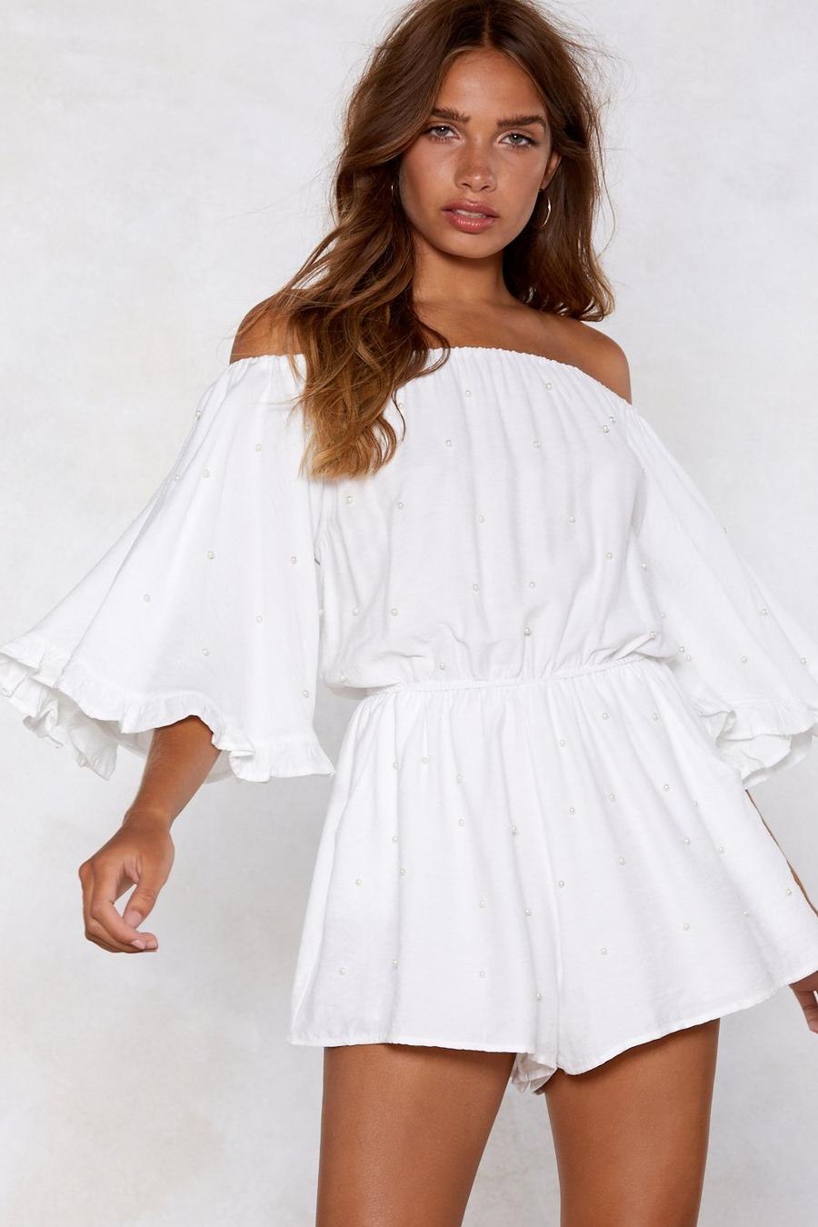 Off The Shoulder Ruffle Sleeve Playsuit