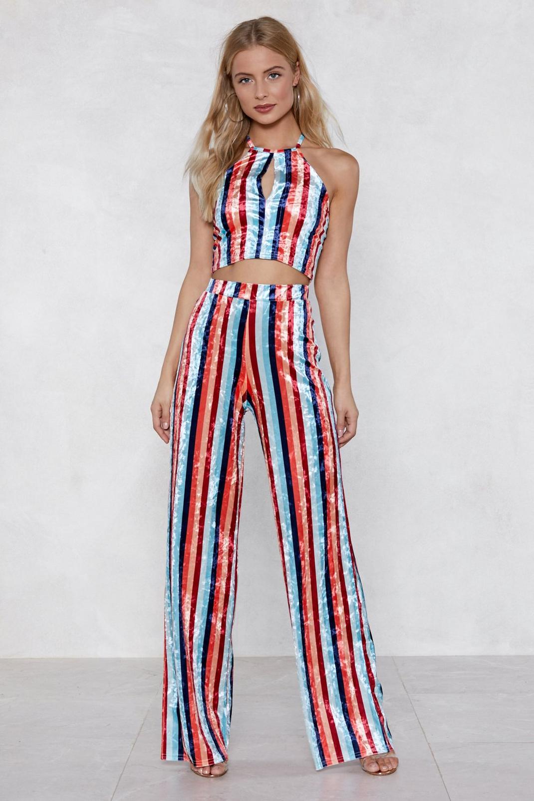Stripe to the Dance Floor Velvet Top and Pants Set image number 1