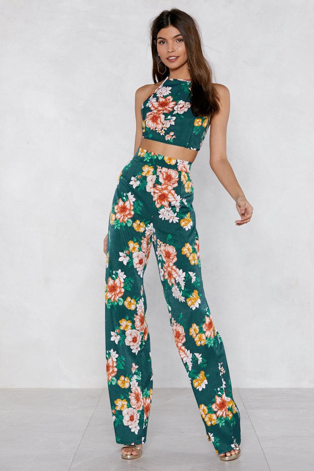This is Your Flower Halter Top and Wide-Leg Pants Set image number 1