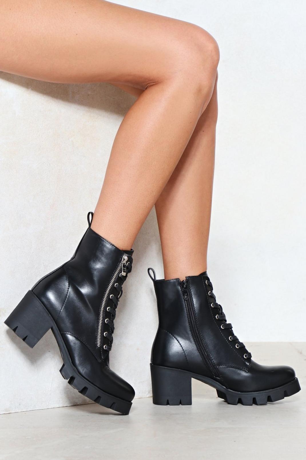 Black Faux Leather Zip Up Ankle Boot image number 1