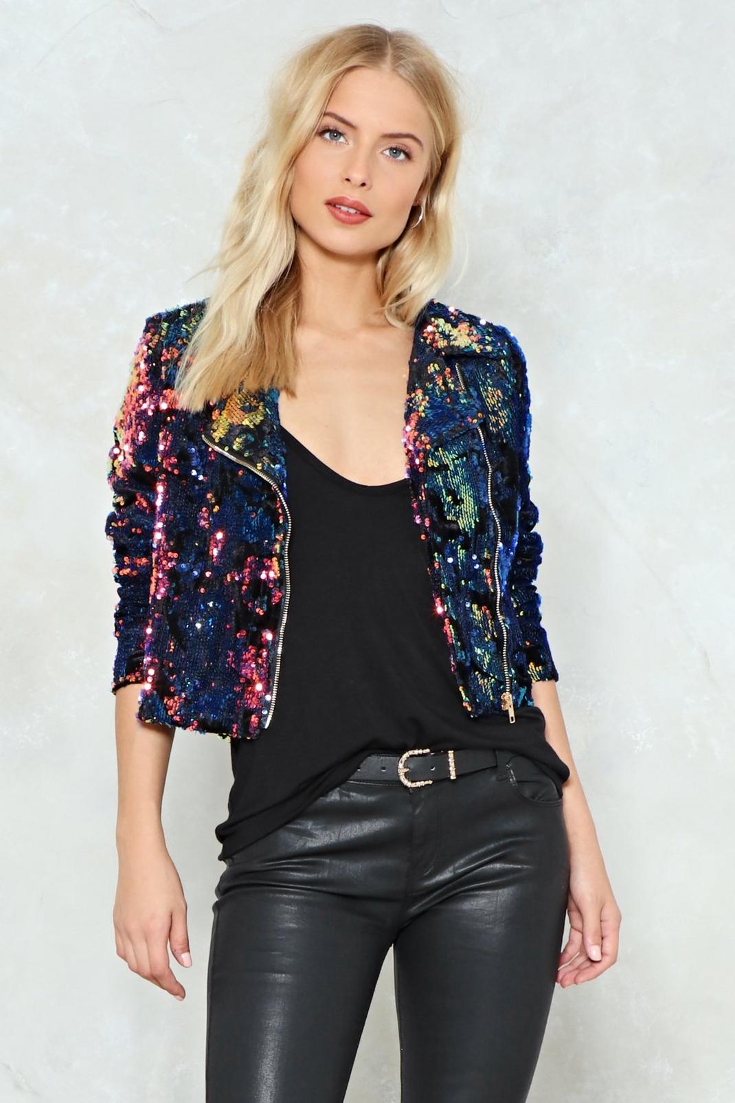 Glitter Ball of Fun Sequin Moto Jacket image number 1