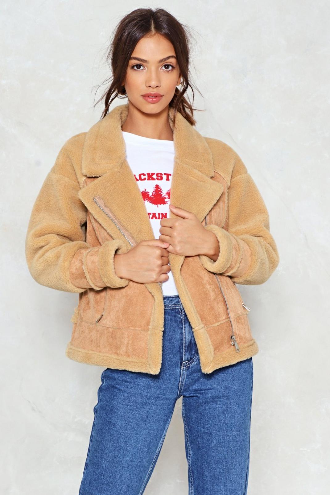 Bear Witness to This Faux Suede Aviator Jacket image number 1