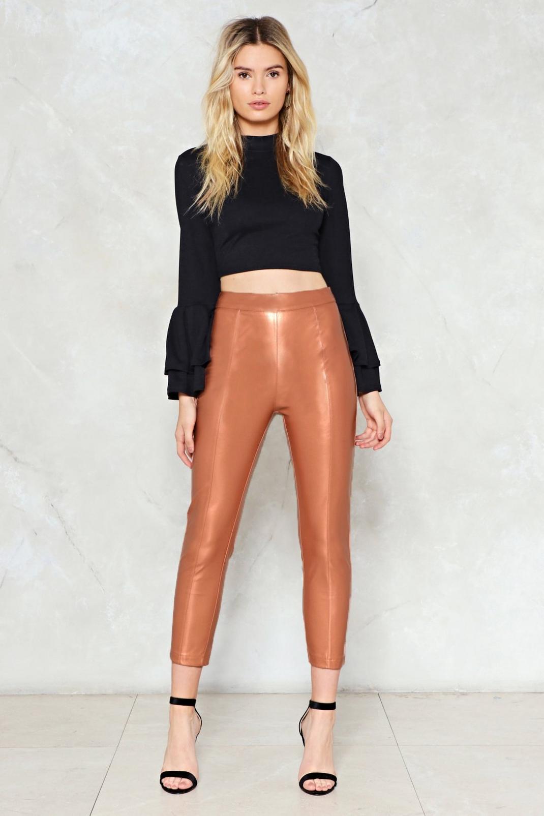 PU Cropped High Waisted Pants image number 1