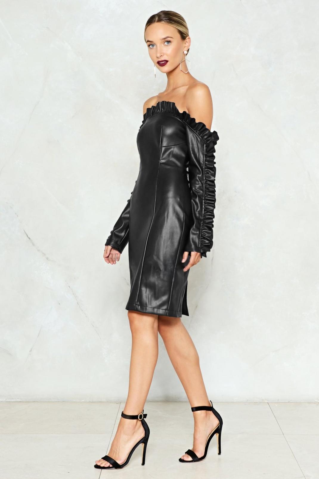 Whatever the Leather Off-the-Shoulder Dress image number 1