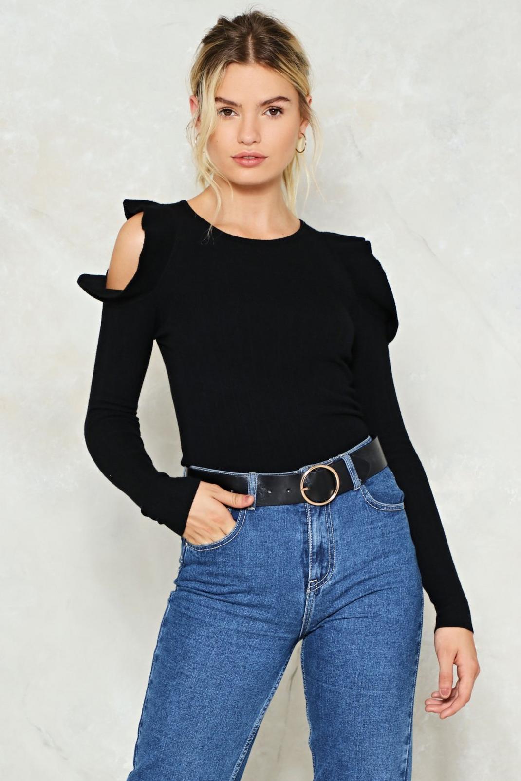 Frill Pill Cold Shoulder Sweater image number 1