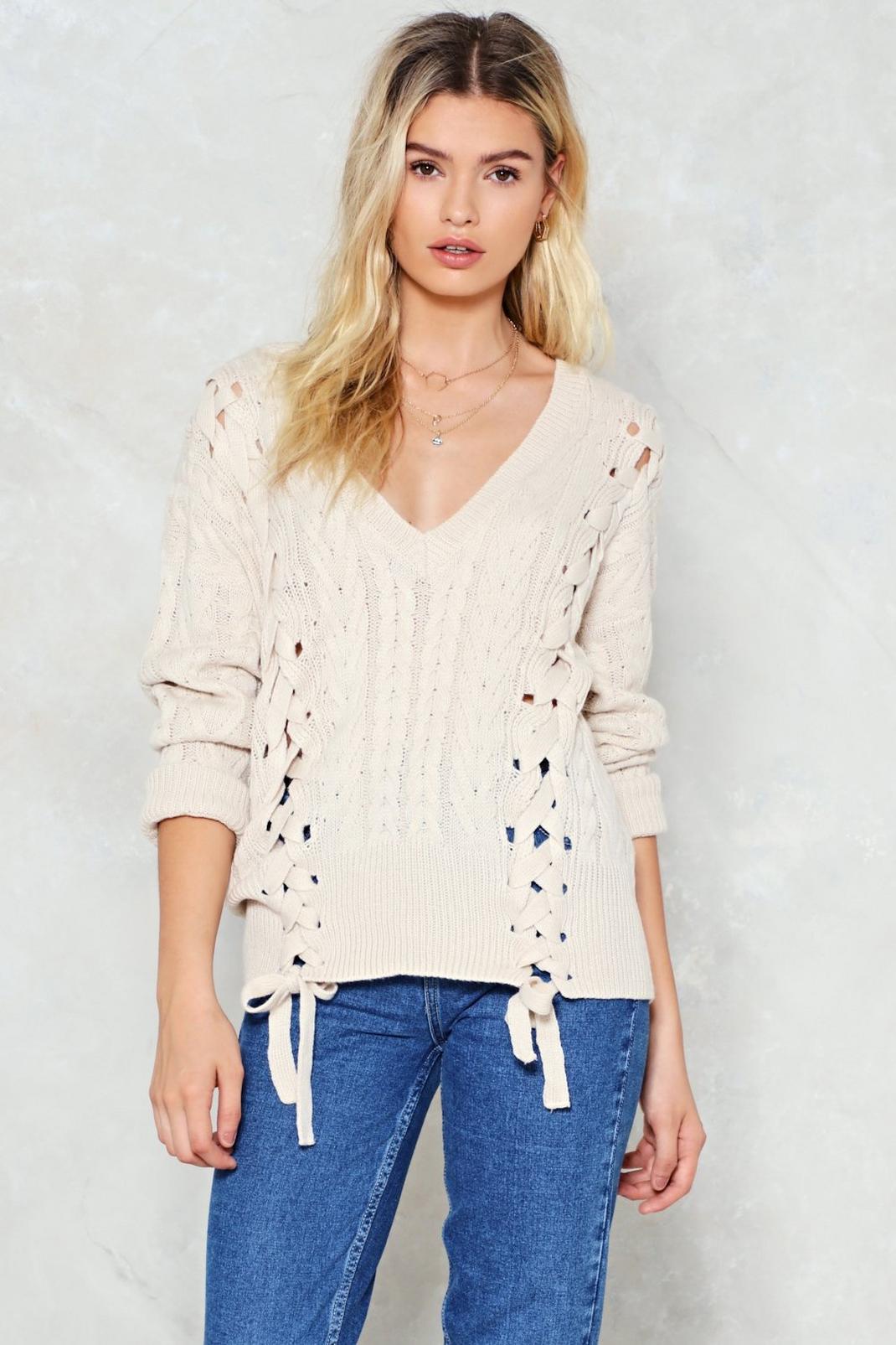 Knit a Chance Lace-Up Sweater image number 1