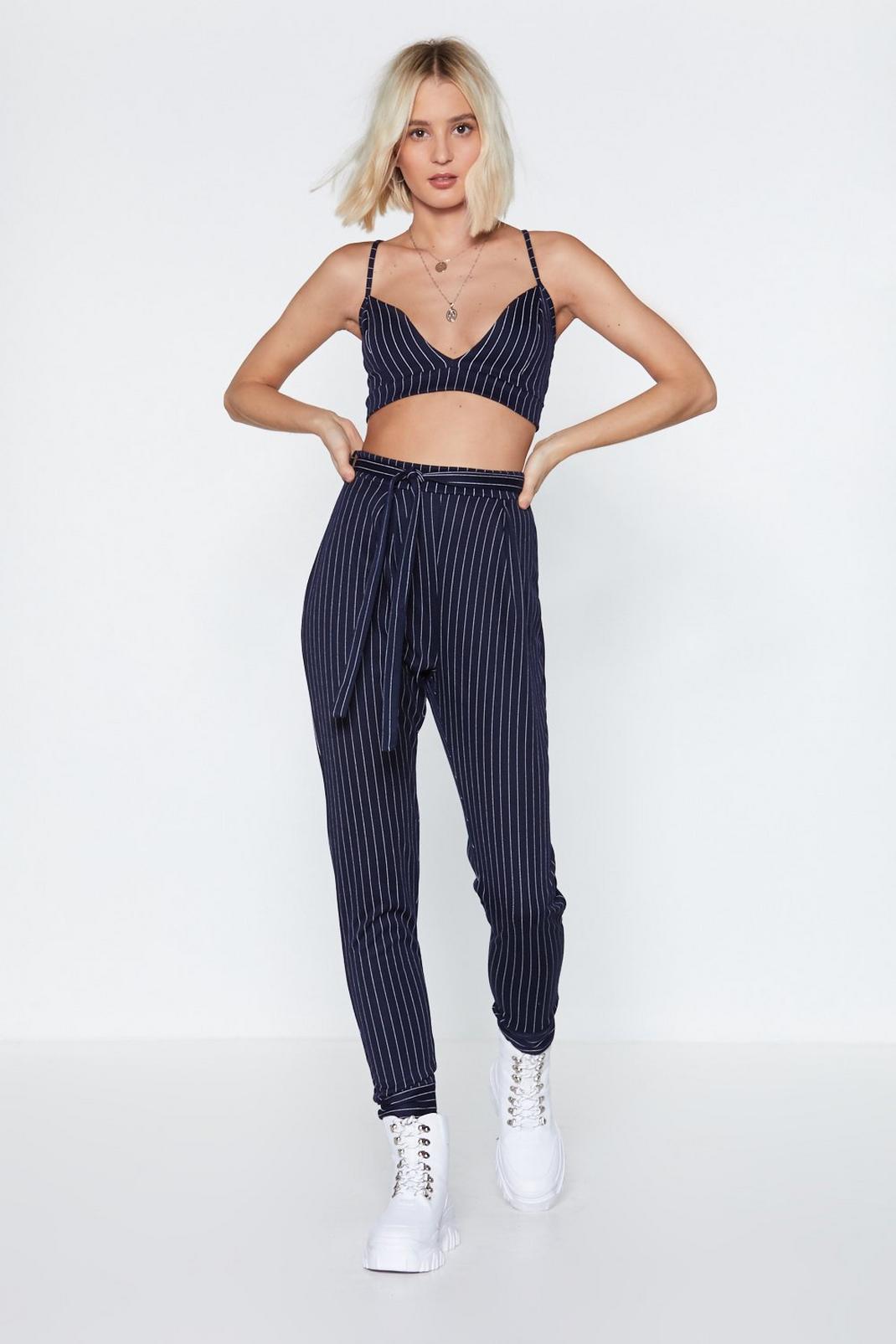 Set 'Em Straight Pinstripe Crop Top and Trousers Set image number 1