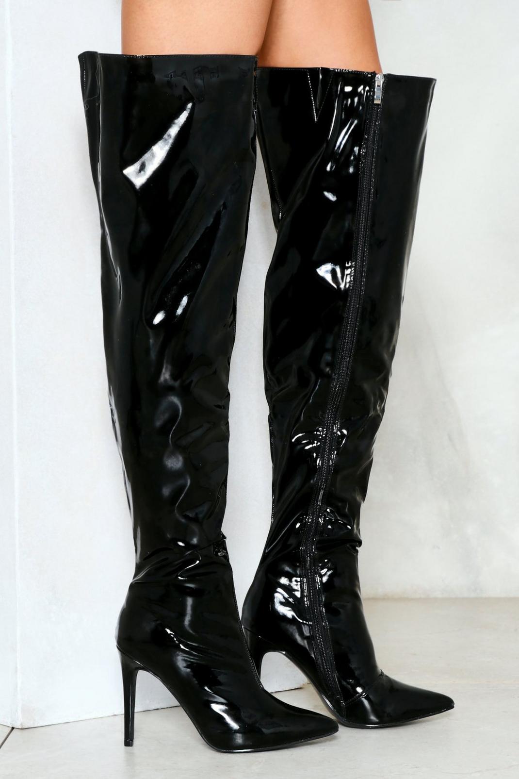 Slippery When Wet Patent Thigh-High Boot image number 1