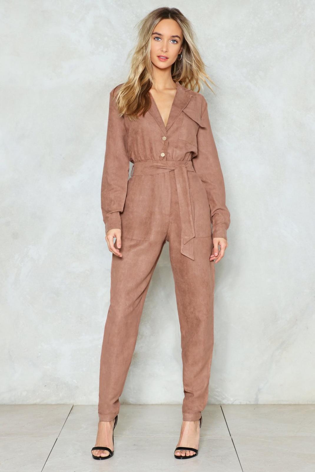 Tan Keep It Together Faux Suede Jumpsuit image number 1