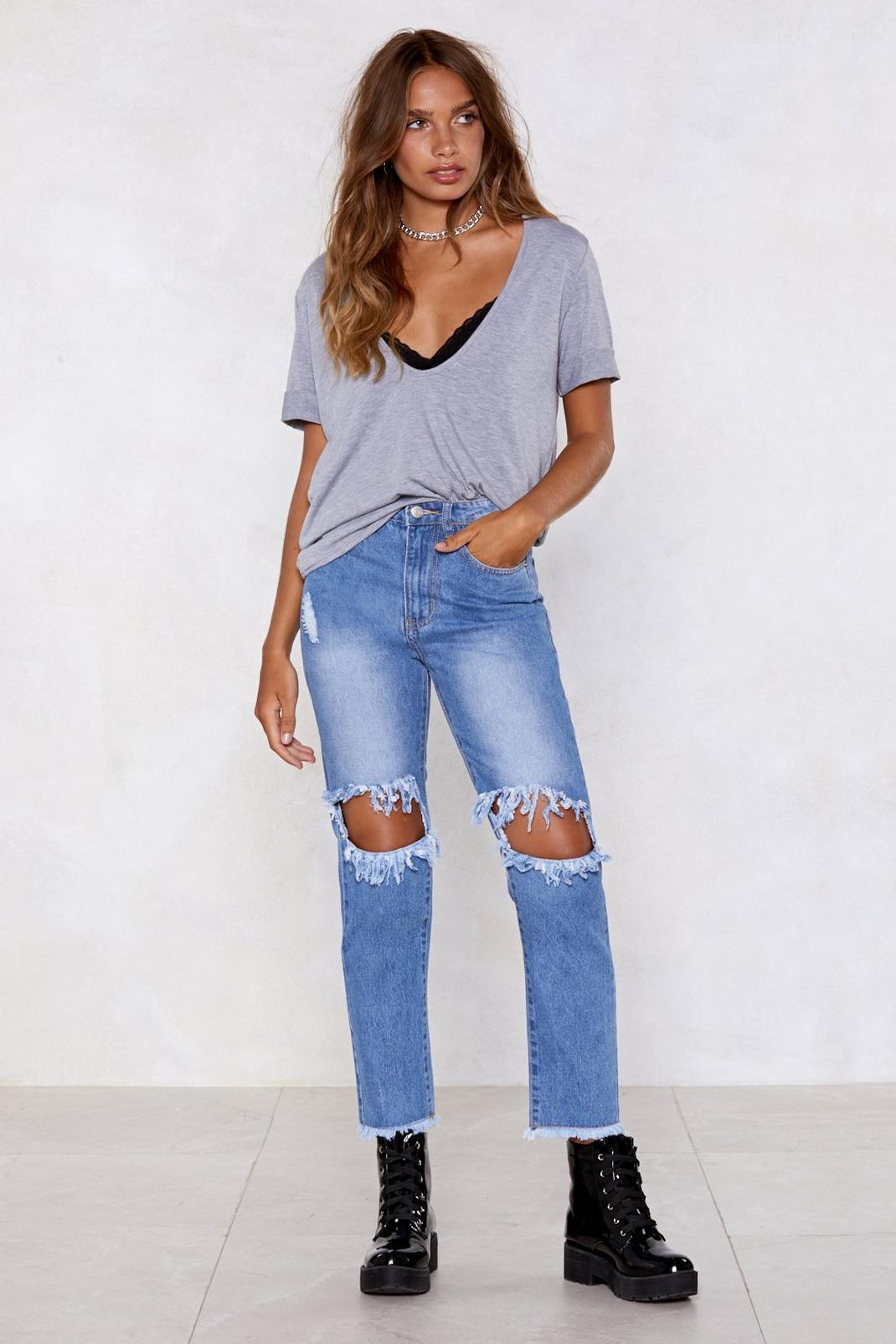 Blue I Smell Trouble Distressed Jeans image number 1
