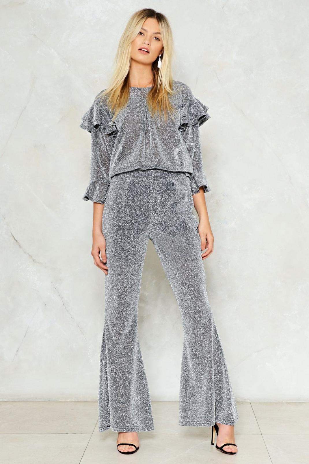 Silver Are We Sheer On This Flare Pants image number 1
