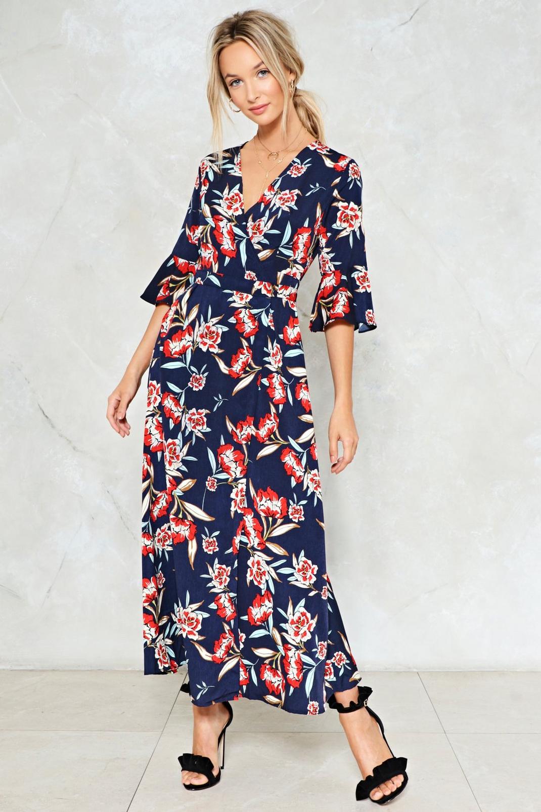Navy Don't Let the Sun Catch You Crying Floral Dress image number 1