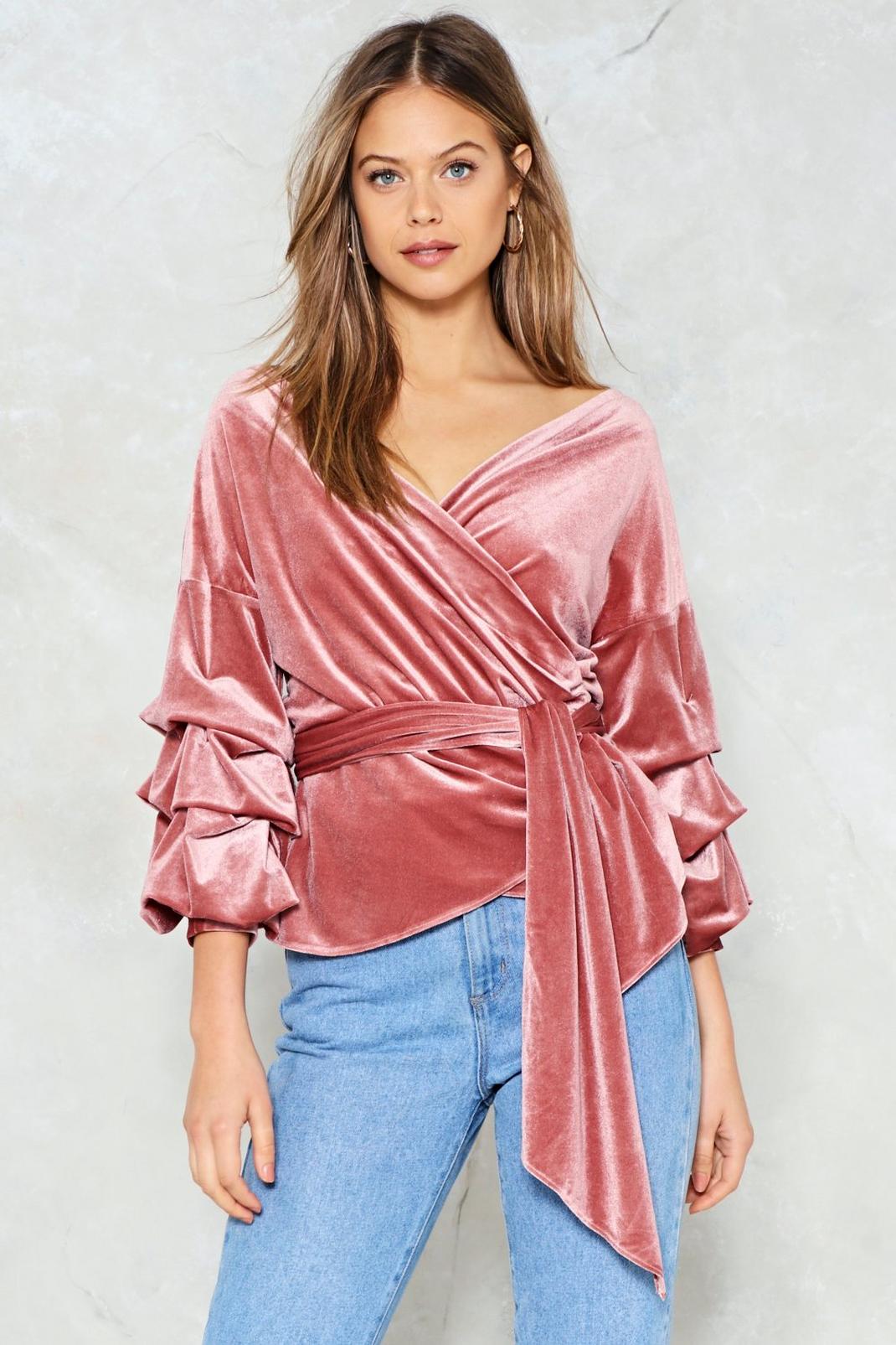 Soft Touch Velvet Wrap Top image number 1