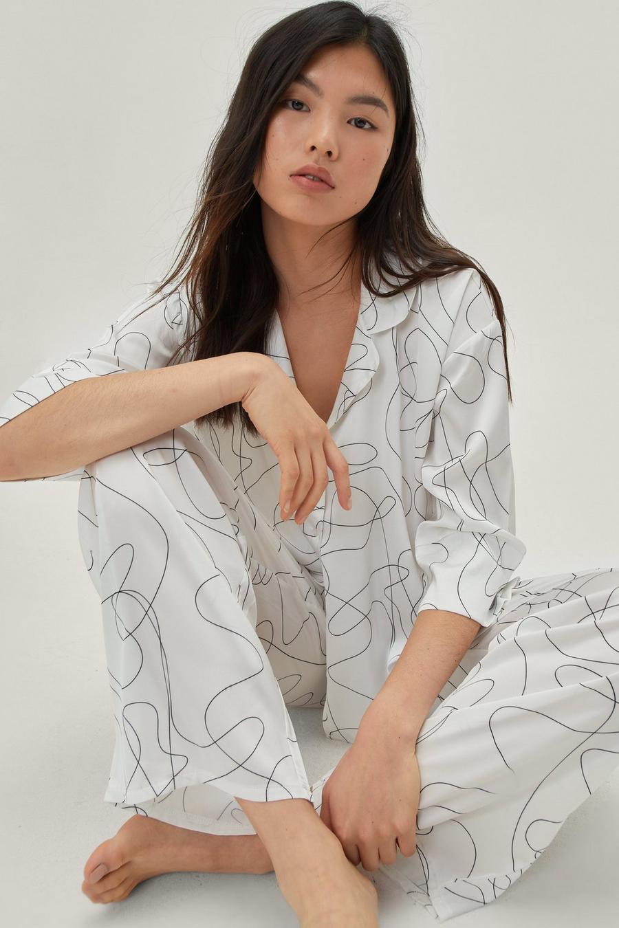 Line Print Boxy Pyjama Shirt and Trousers Set