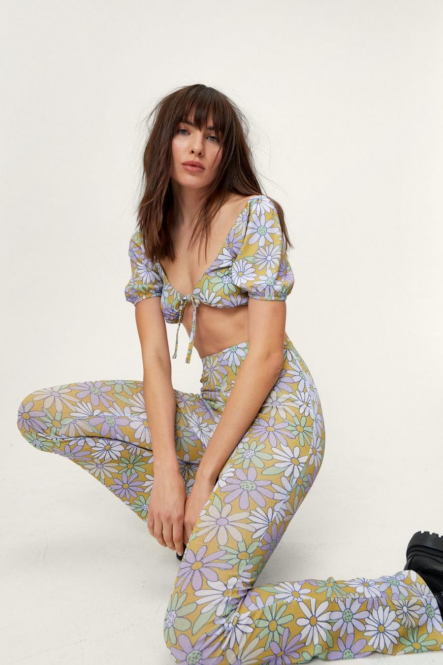 Floral Print Mesh Fit and Flared Trousers