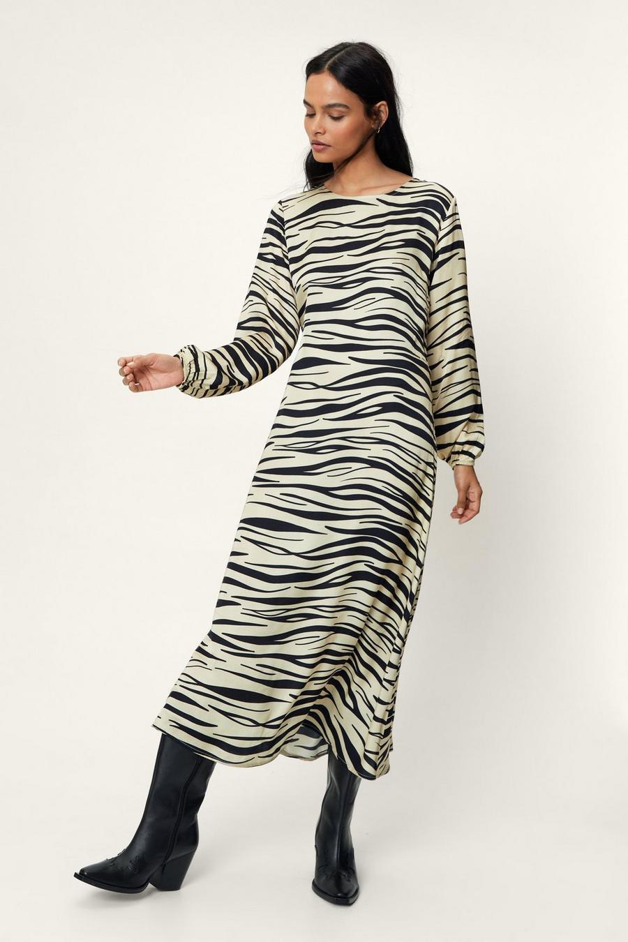 Zebra Print Satin Maxi Tunic Dress