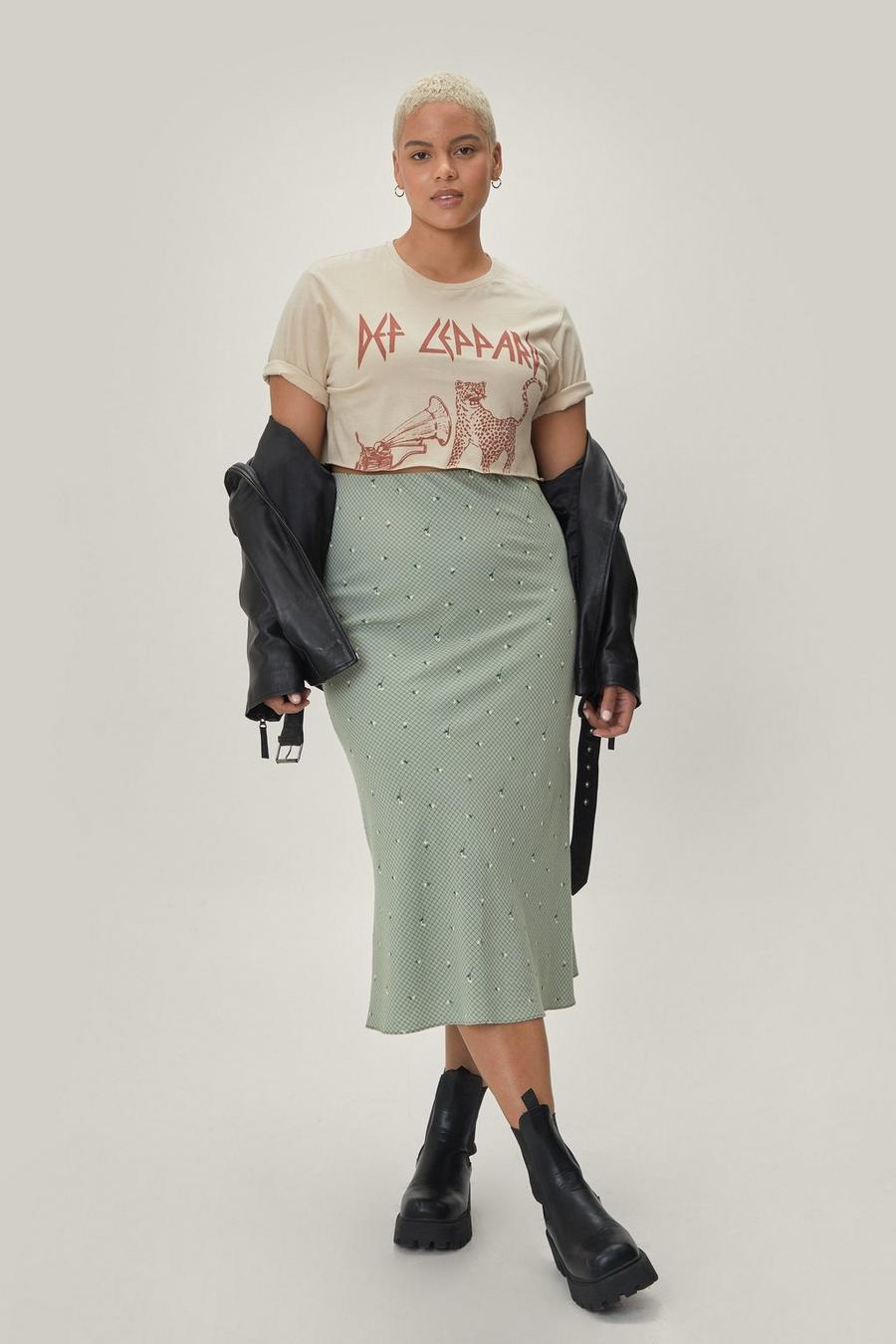 Plus Size Gingham Floral Midi Skirt