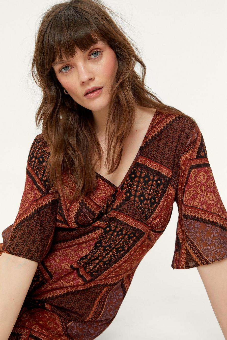 Cheesecloth Paisley Print Plunging Jumpsuit