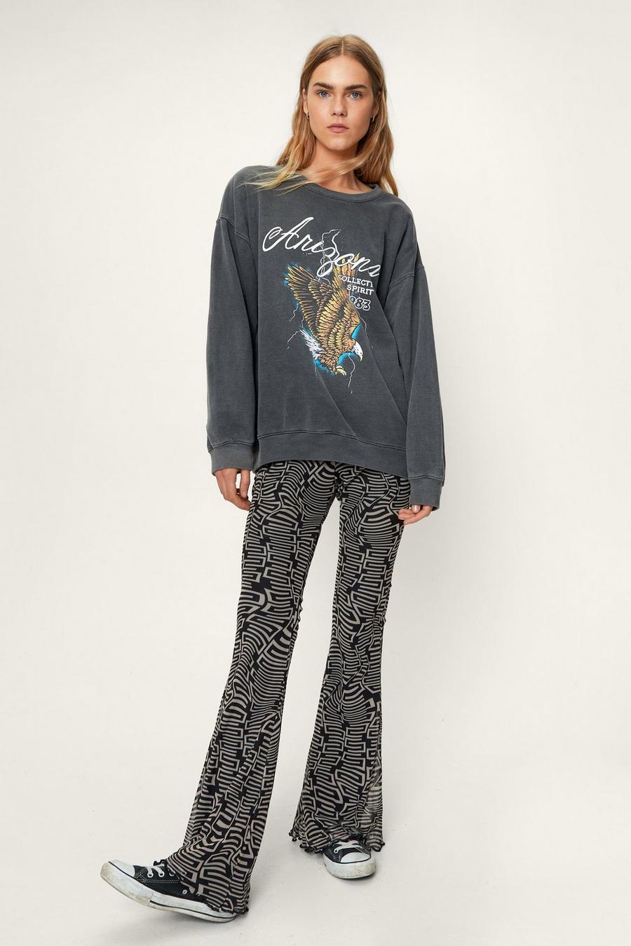 Abstract Print Mesh Flared Trousers