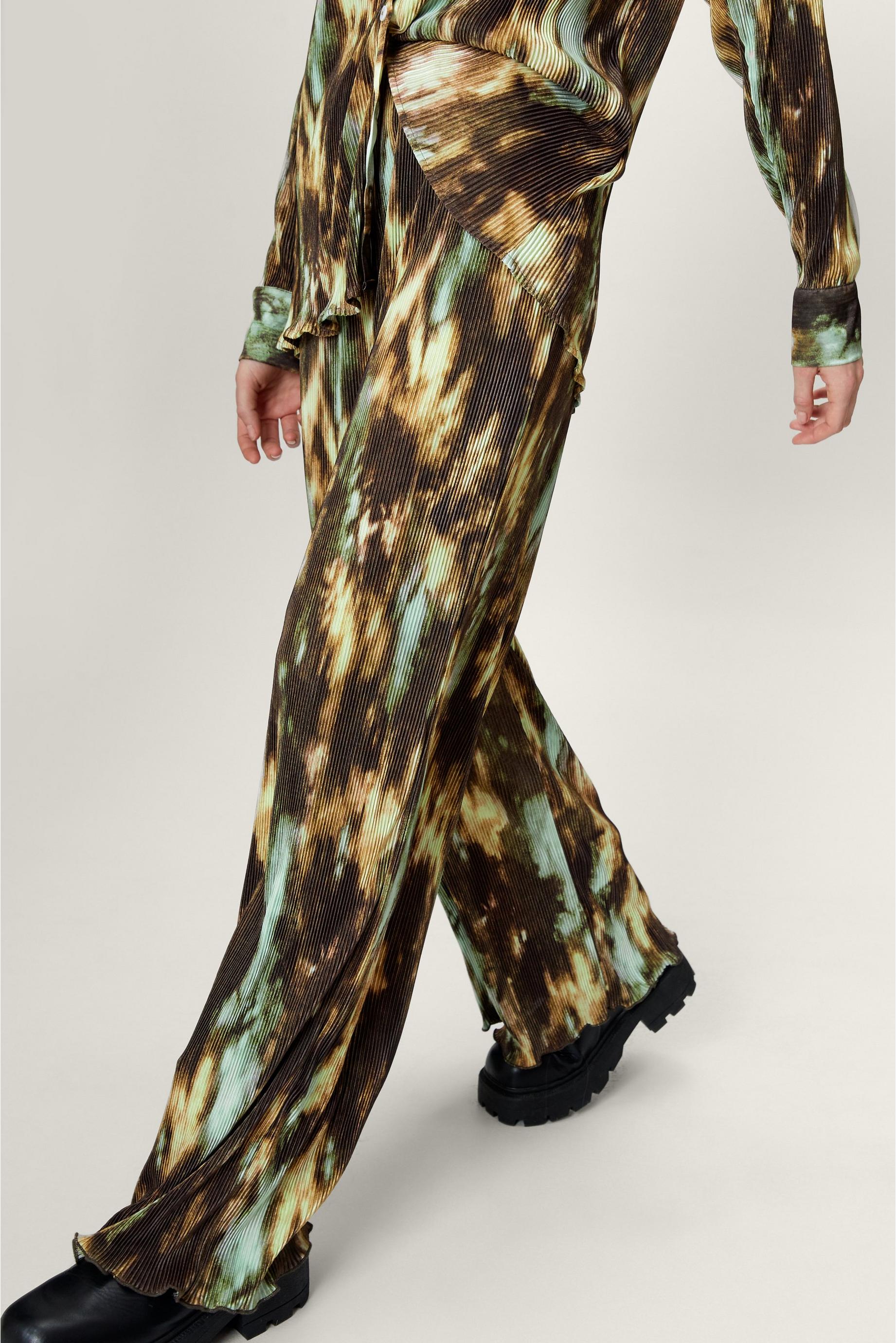 Plisse High Waisted Tie Dye Trousers