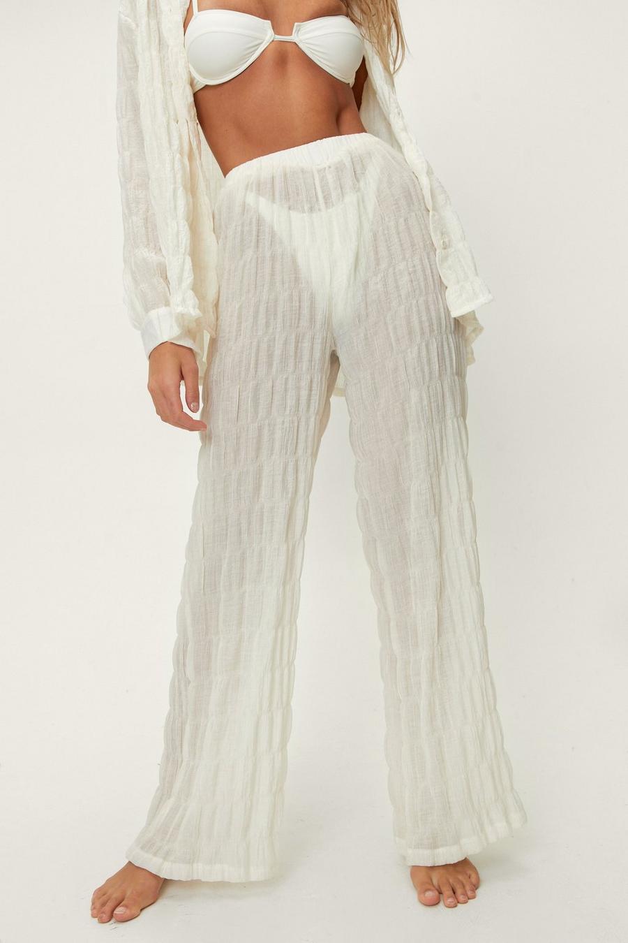 Textured Wide Leg Beach Cover-Up Trousers