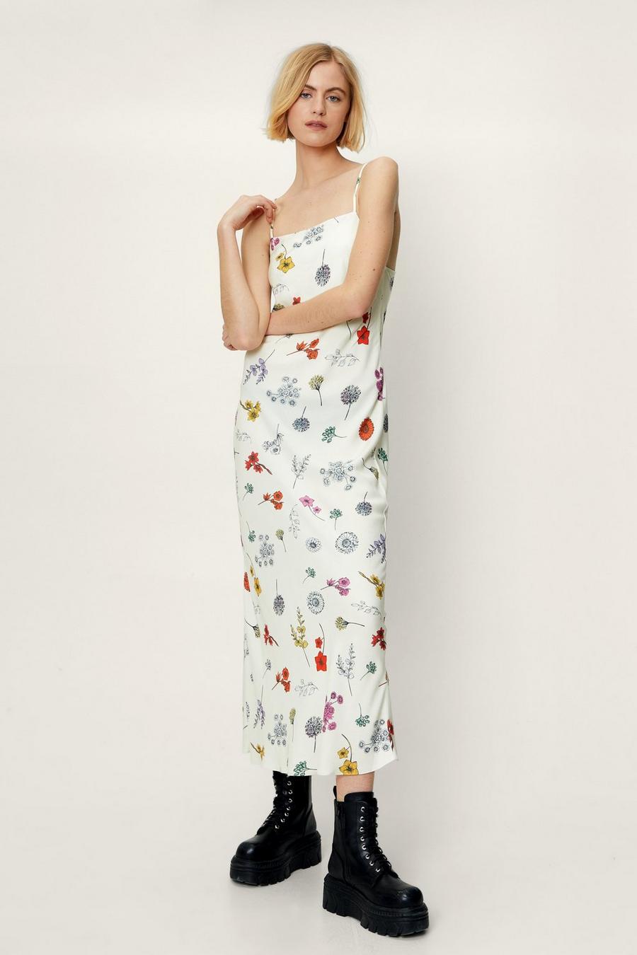 Floral Print Strappy Cami Midi Dress