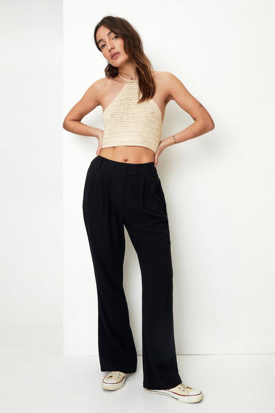 Petite Linen Look Tapered Trousers
