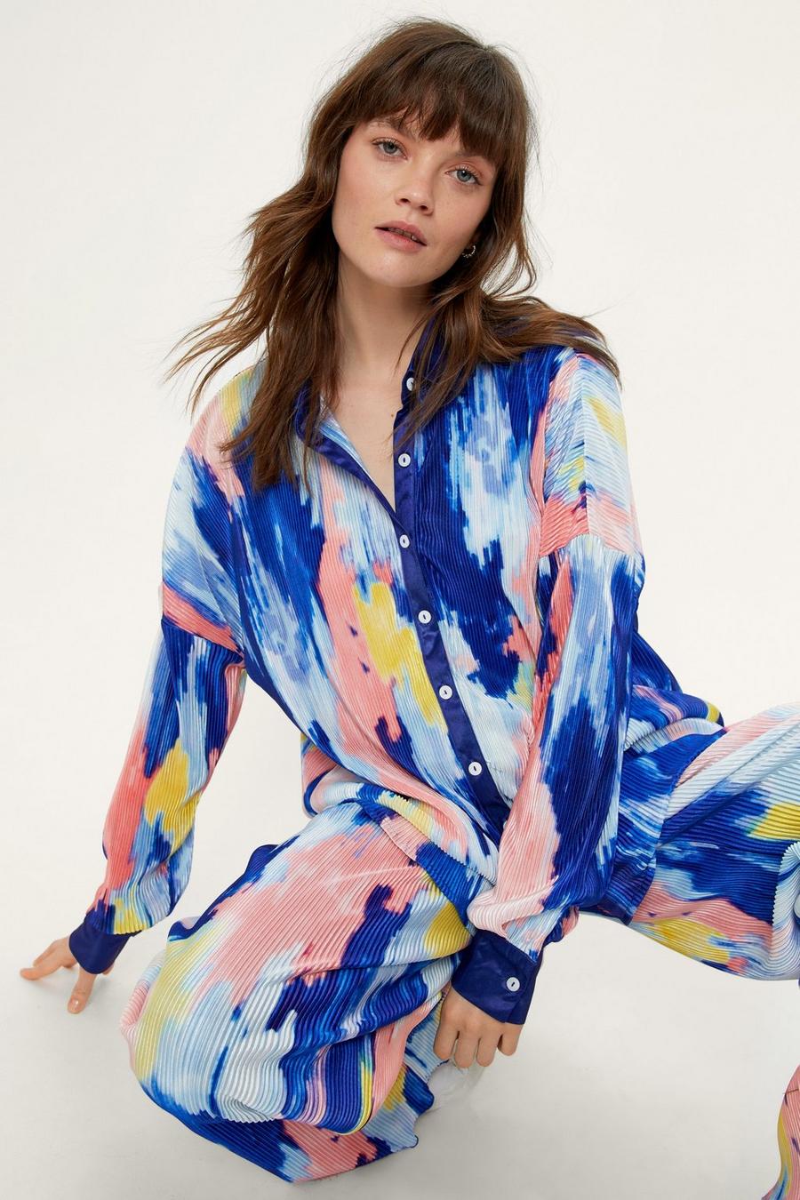 Bright Abstract Plisse Oversized Shirt