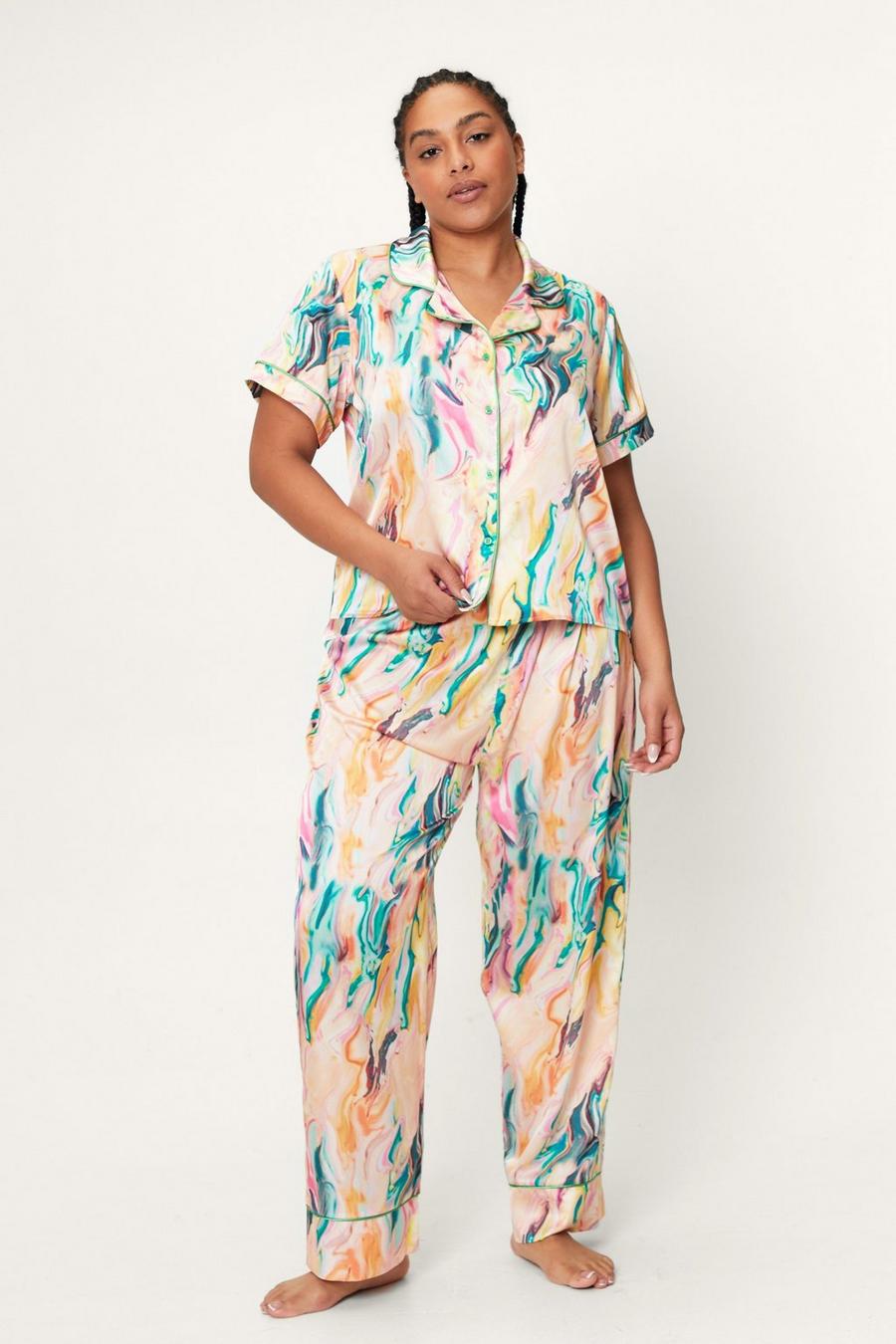 Plus Size Marble Print Pyjama Set