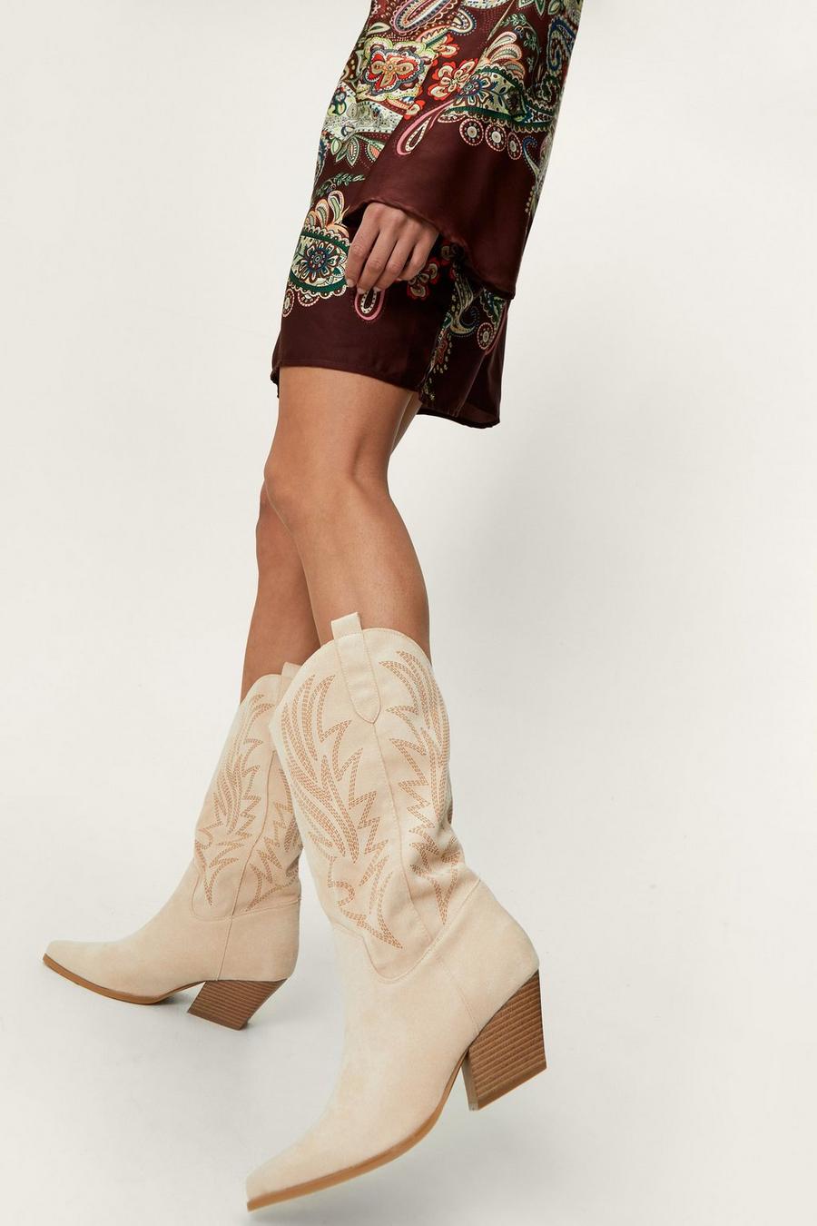 Faux Suede Embroidered Cowboy Boots