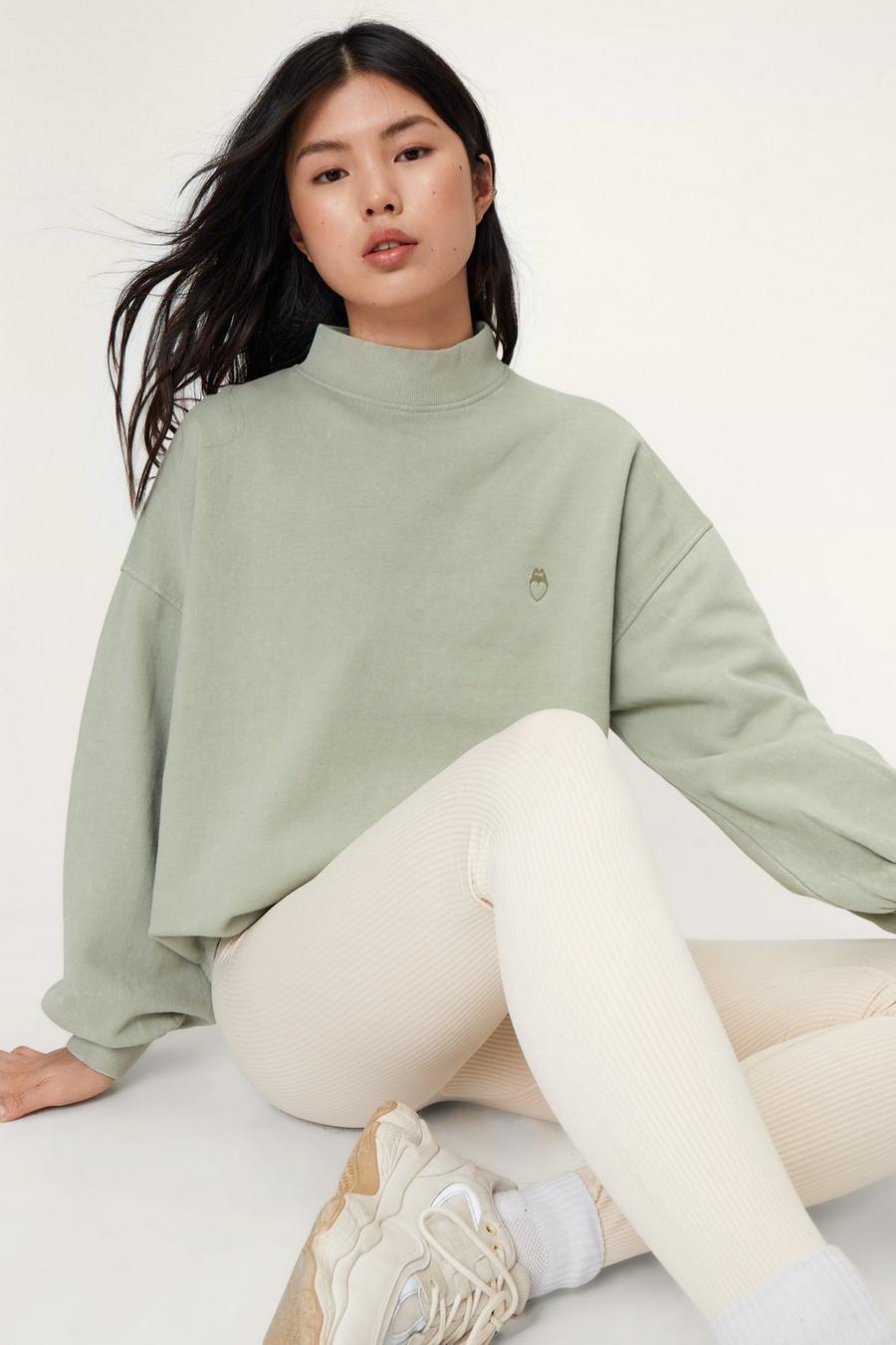 Embroidered Funnel Neck Over Dyed Sweatshirt
