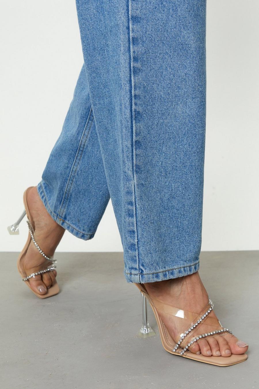 Diamante Embellished Clear Crossover Mules