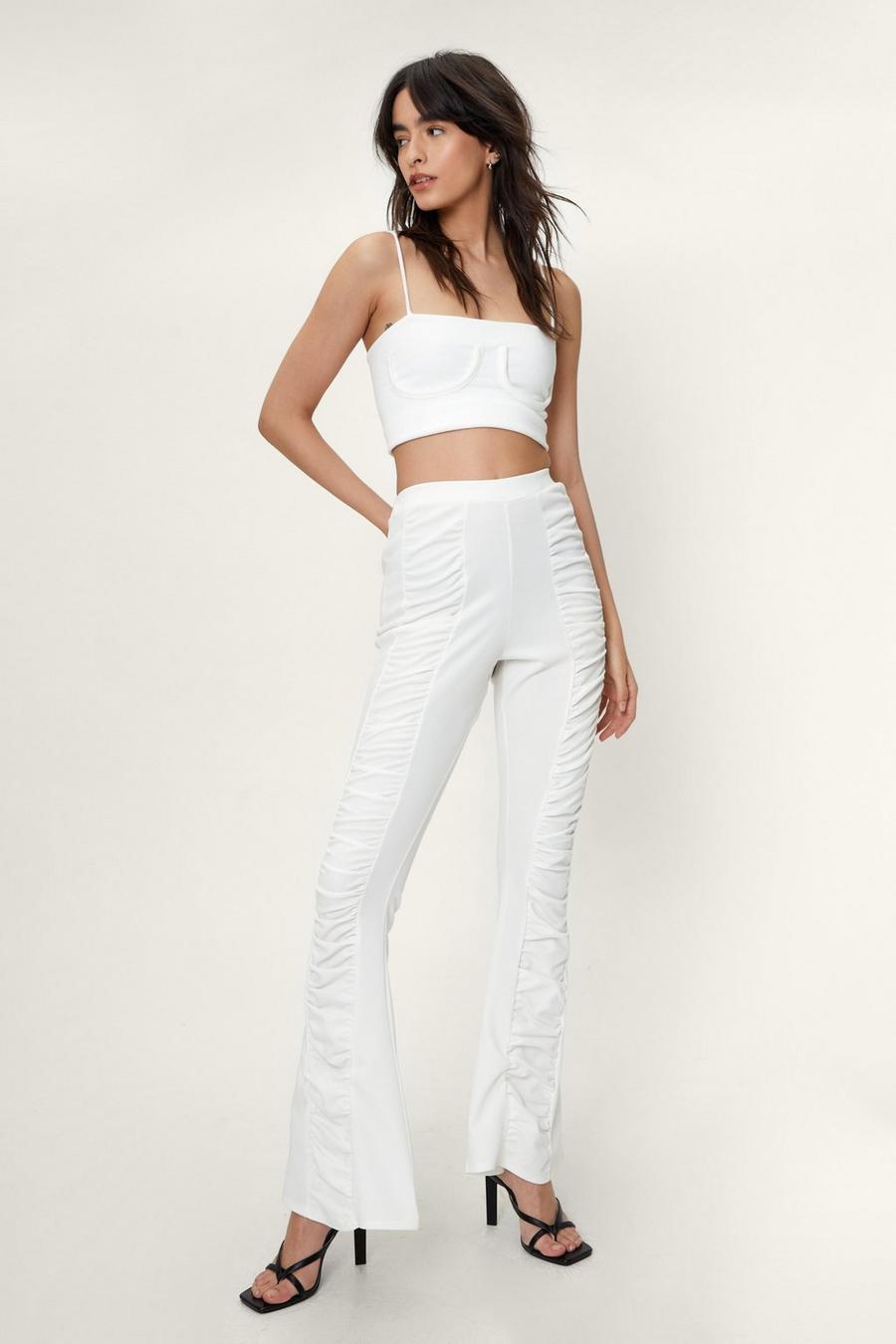 Ruched Front High Waisted Flared Pants