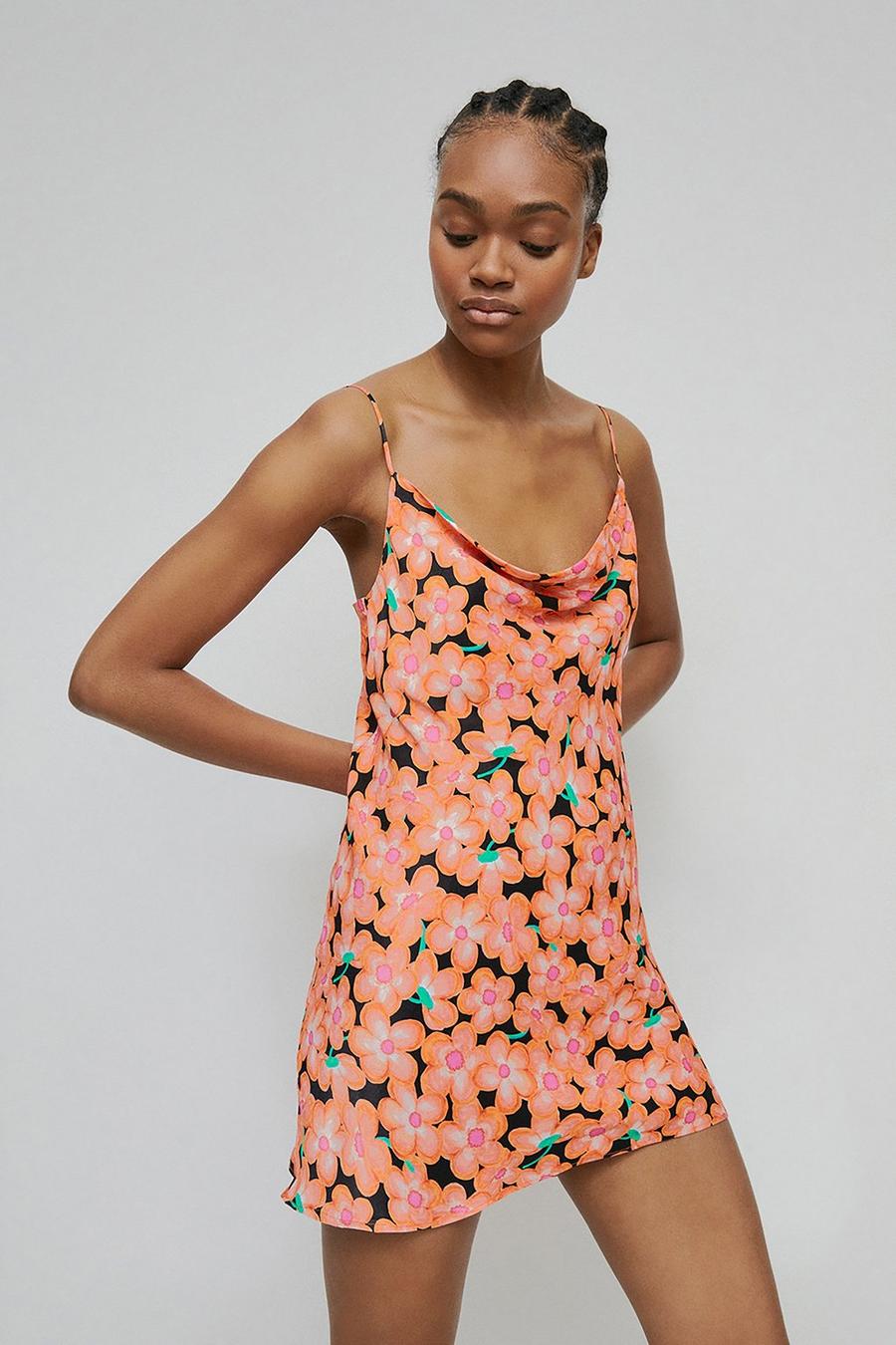 Warehouse Satin Floral Mini Slip Dress