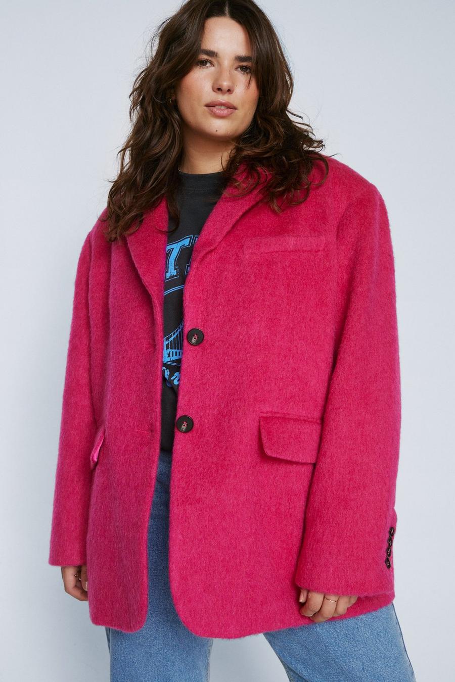 Plus Size Premium Brushed Wool Blazer Coat