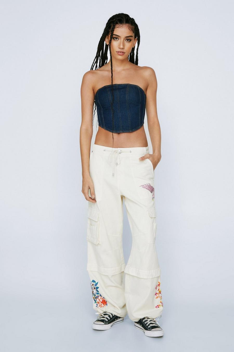 Embroidered Beaded Pocket Cargo Pants
