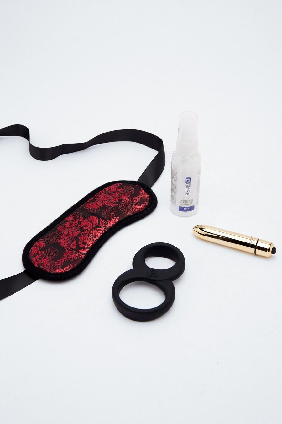 Vibrator, Cock Ring, Erection Gel, Candle, & Blindfold Set