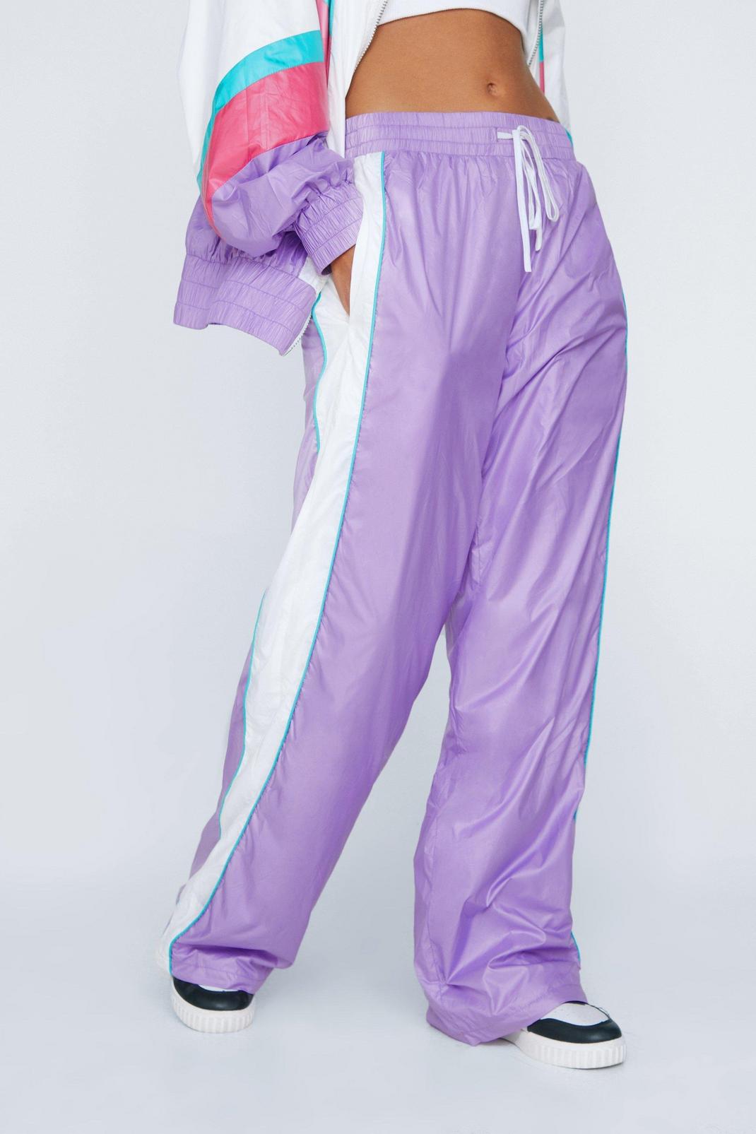 Lilac (Ay) Colourblock Nylon Elastic Waist Track Pants image number 1