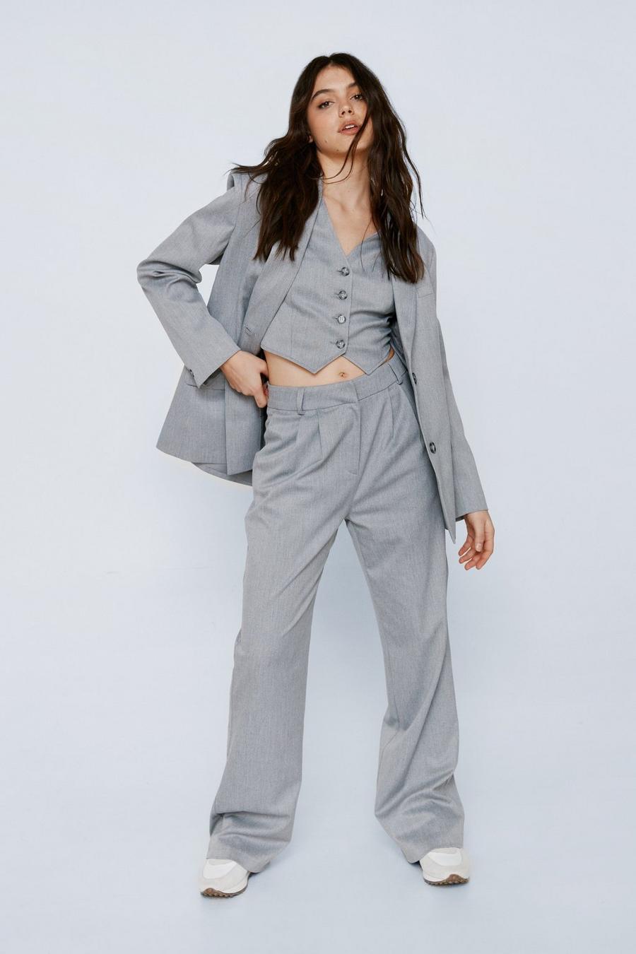 Premium Charcoal Textured Wide Leg Trousers