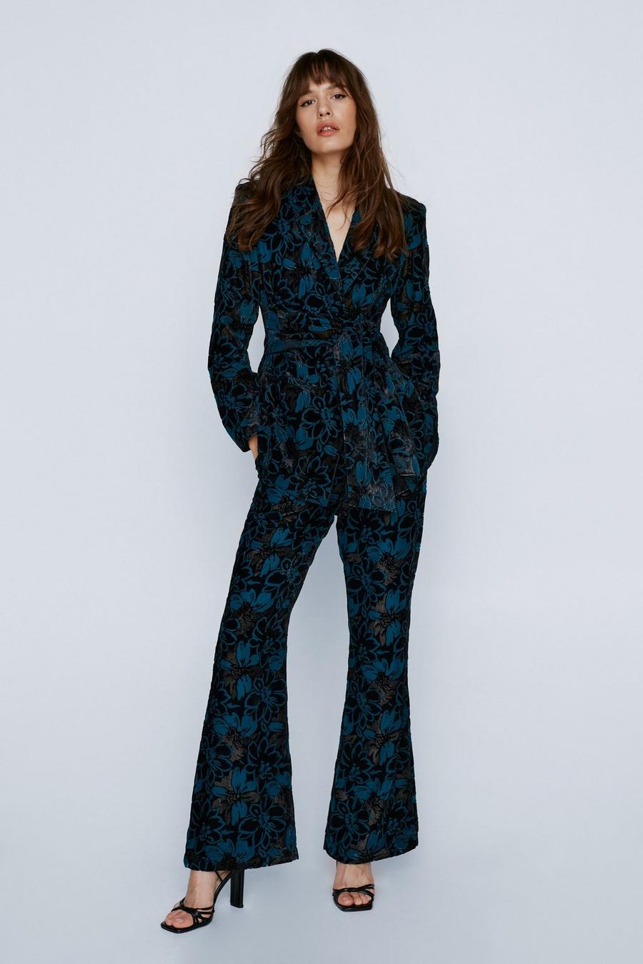 Floral Devore Tailored Wide Leg Trousers