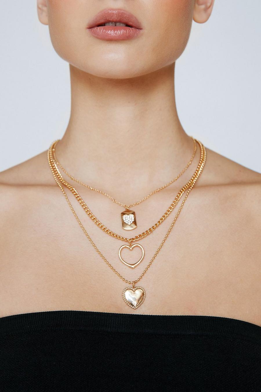 Triple Layered Heart Pendant Necklace
