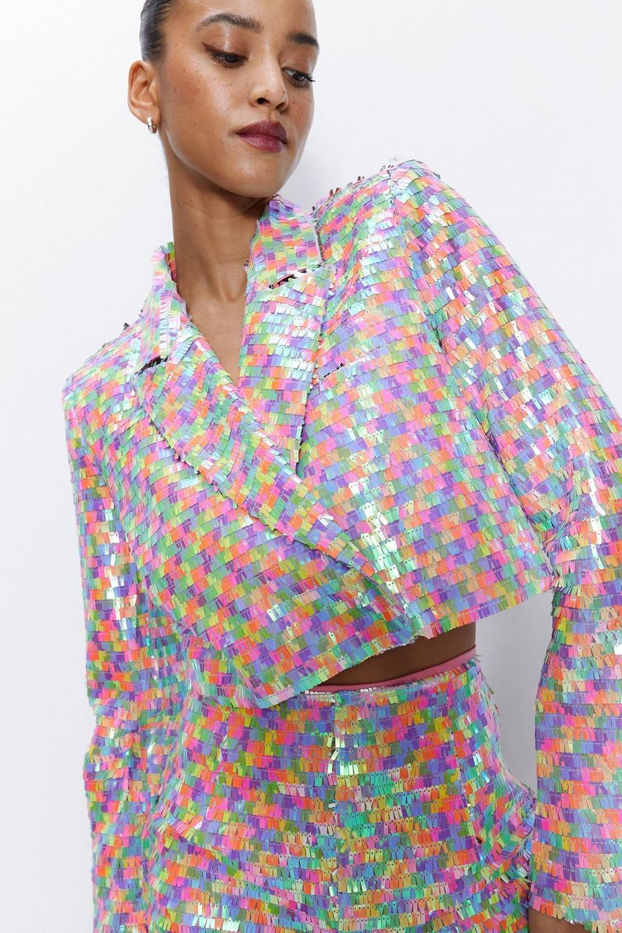 Multicolor Sequin Cropped Blazer