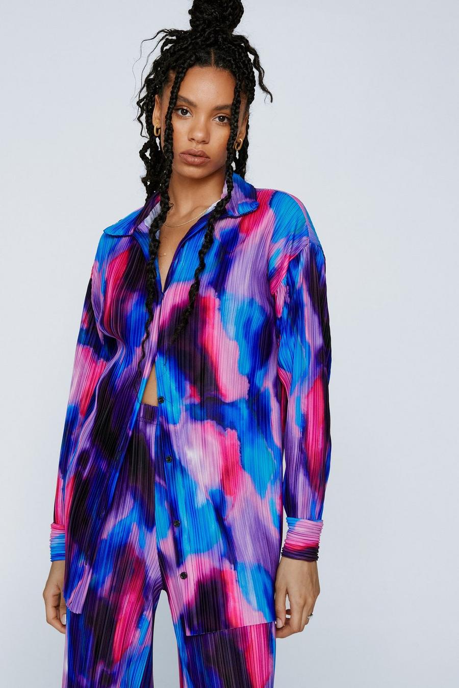 Printed Plisse Two Piece Oversized Shirt