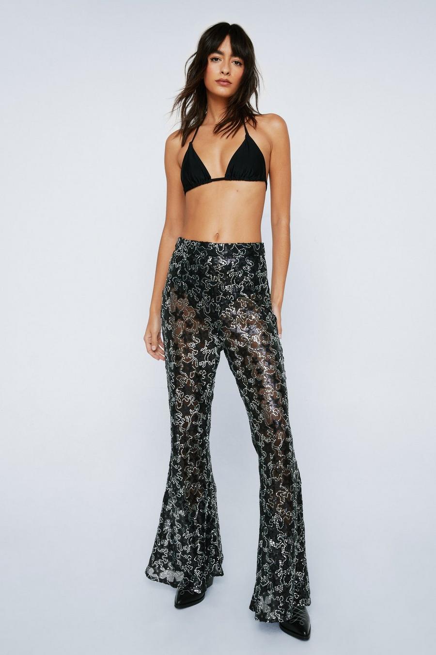 Star Print Sheer Sequin Trousers