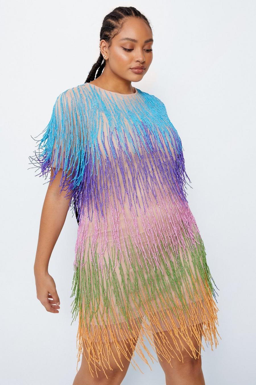 Plus Size Rainbow Tassel Fringe Shift Dress